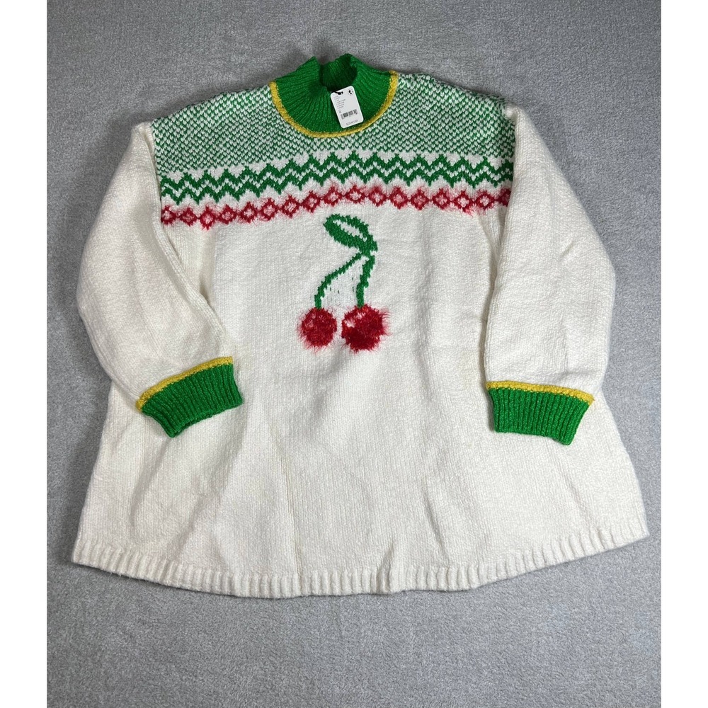 Free‎ People Cherry On Top Fair Isle Mock Neck Sweater Ivory M Coquette Winter - Picture 3 of 10